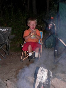 Sam enjoying a hot dog and a Gatorade