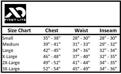 First Lite Size Chart | Elk101.com | Eat. Sleep. HUNT ELK!